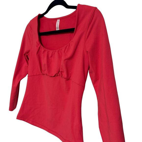 ATHLETA Shanti Scoop Neck 3/4 Sleeve Peasant Top Knit Stretch Pink Red Small - Picture 3 of 10